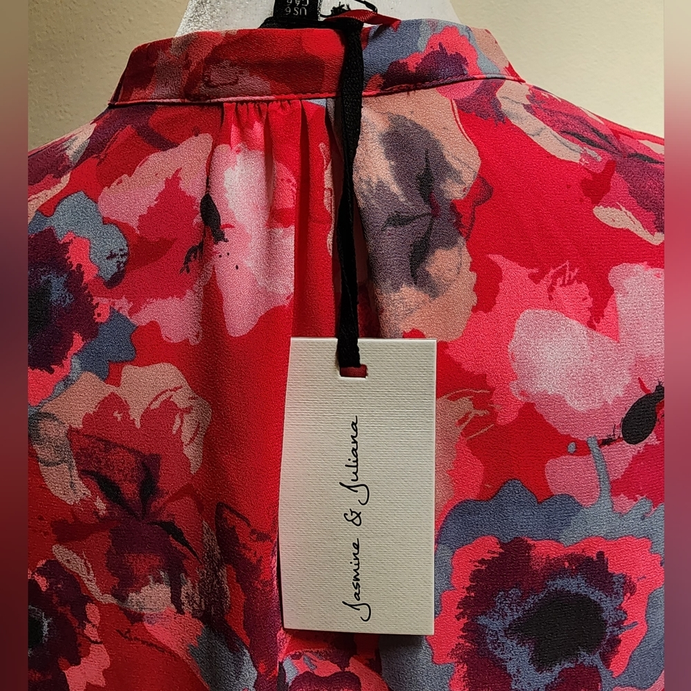 NWT Jasmine & Juliana Chiffon Pink Gray Floral Watercolor Dress Women's Size 6 - Picture 7 of 14